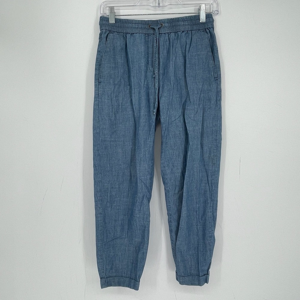 J.Crew Women's Blue Chambray Drawstring Elastic Waist Beach Jogger Pants Size 0